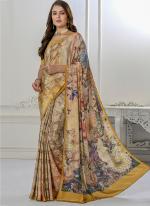 Crepe Soft Silk Beige Traditional Wear Printed Saree